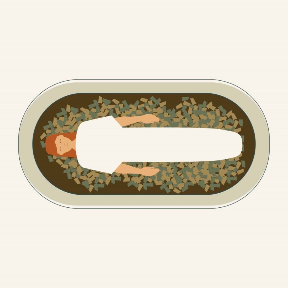 Digitale Zeichnung von einer Frau, die im Kokon liegt